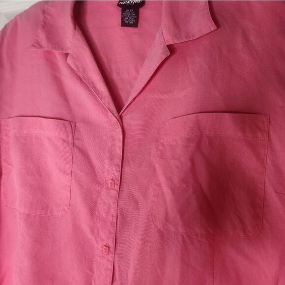 Vtg Nations Silk 2X 100%SILK  Pink 3/4 Slve Pockets ButtonsUp Women ShirtBlouse - Picture 5 of 6